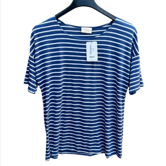 Ninexis Tops - NWT Ninexis Betsy Boo’s Boutique Semi-Sheer Beach T-Shirt Stripes Blue/White